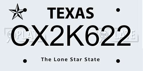 CX2K622 Texas License Plate