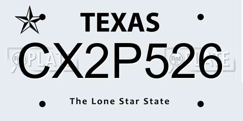 CX2P526 Texas License Plate