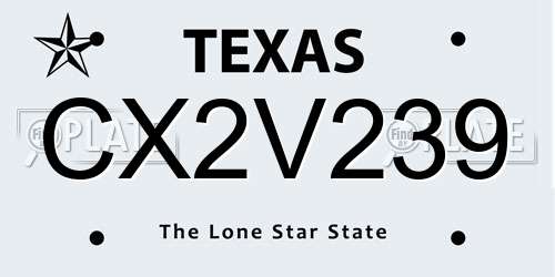 CX2V239 Texas License Plate