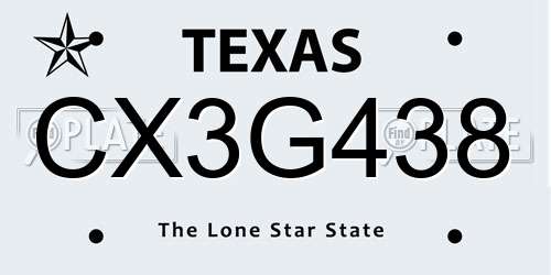 CX3G438 Texas License Plate