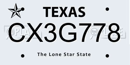 CX3G778 Texas License Plate