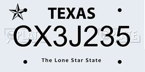 CX3J235 Texas License Plate
