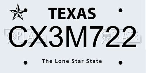 CX3M722 Texas License Plate