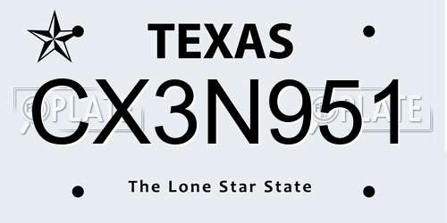 CX3N951 Texas License Plate