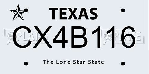 CX4B116 Texas License Plate