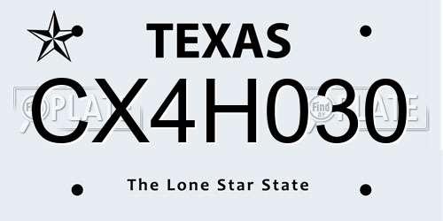 CX4H030 Texas License Plate