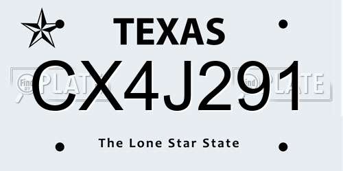 CX4J291 Texas License Plate