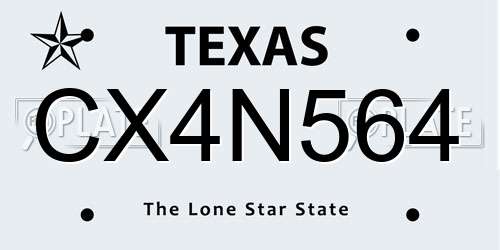 CX4N564 Texas License Plate