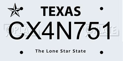 CX4N751 Texas License Plate