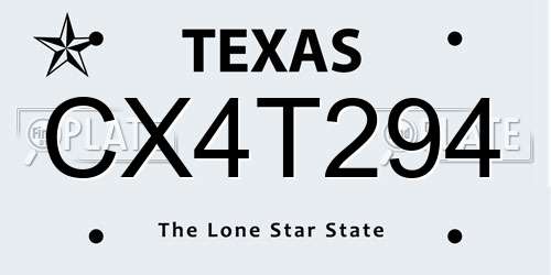 CX4T294 Texas License Plate