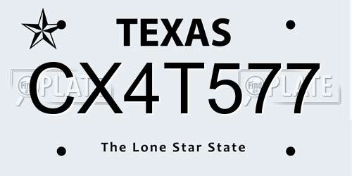 CX4T577 Texas License Plate