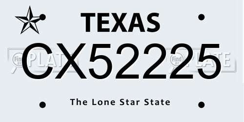 CX52225 Texas License Plate