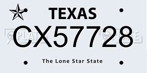 CX57728 Texas License Plate