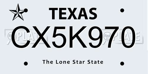 CX5K970 Texas License Plate
