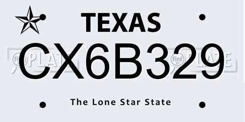 CX6B329 Texas License Plate