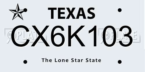CX6K103 Texas License Plate