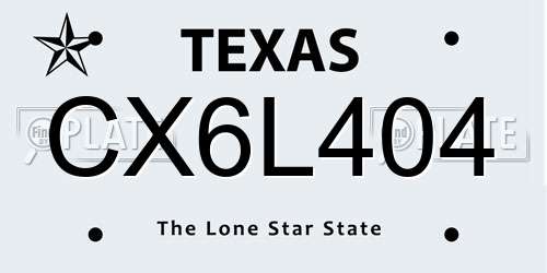 CX6L404 Texas License Plate