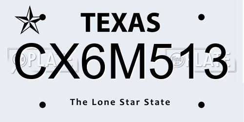 CX6M513 Texas License Plate