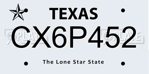 CX6P452 Texas License Plate