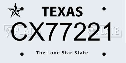 CX77221 Texas License Plate