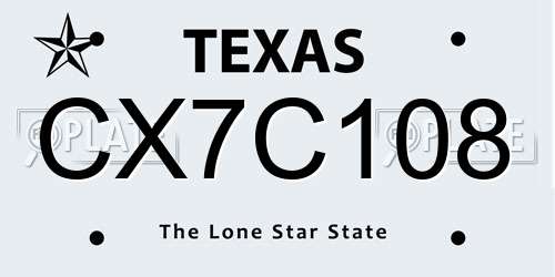 CX7C108 Texas License Plate