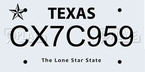 CX7C959 Texas License Plate