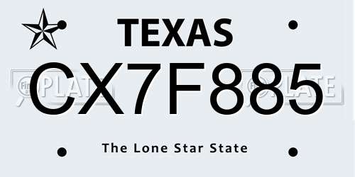 CX7F885 Texas License Plate