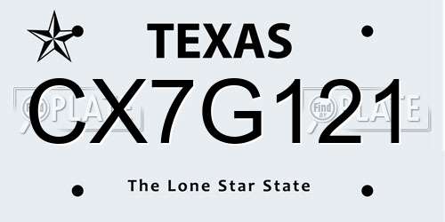 CX7G121 Texas License Plate