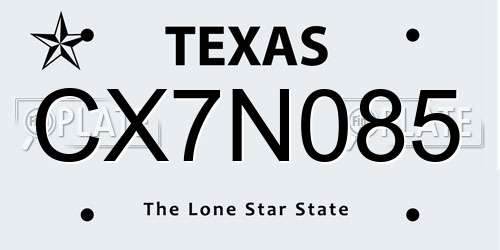 CX7N085 Texas License Plate