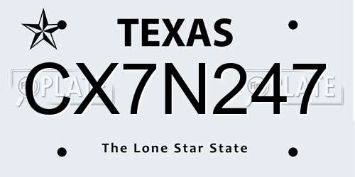 CX7N247 Texas License Plate
