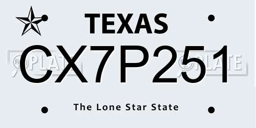 CX7P251 Texas License Plate