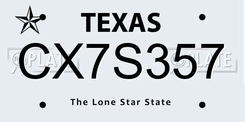 CX7S357 Texas License Plate
