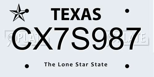 CX7S987 Texas License Plate