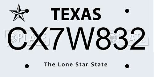 CX7W832 Texas License Plate