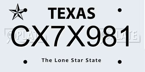 CX7X981 Texas License Plate