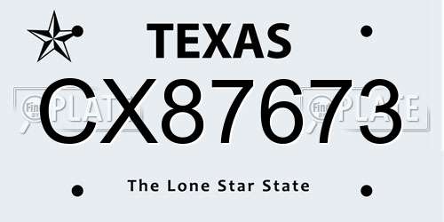 CX87673 Texas License Plate