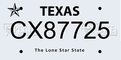CX87725 Texas License Plate