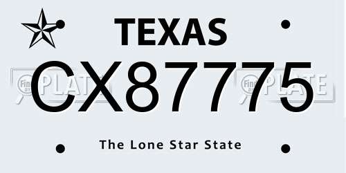 CX87775 Texas License Plate