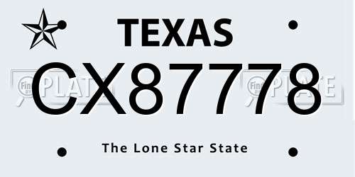 CX87778 Texas License Plate