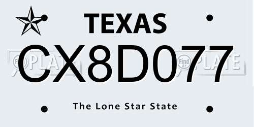 CX8D077 Texas License Plate