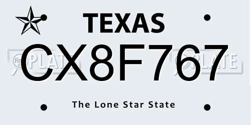 CX8F767 Texas License Plate