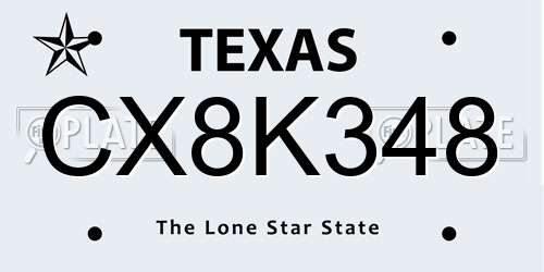 CX8K348 Texas License Plate