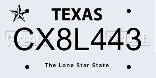 CX8L443 Texas License Plate