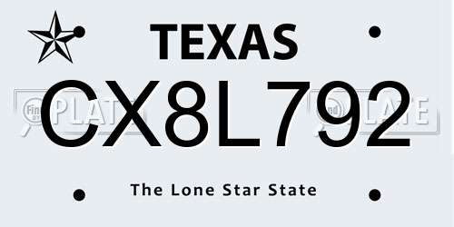 CX8L792 Texas License Plate