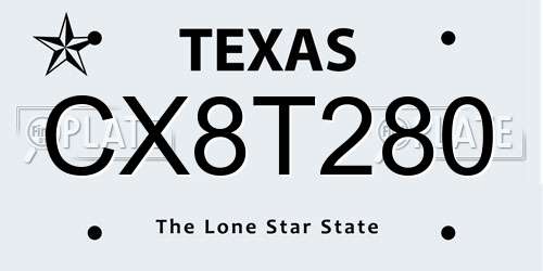 CX8T280 Texas License Plate