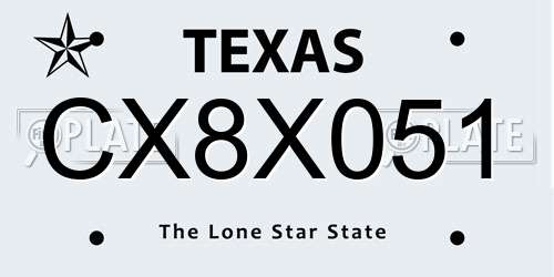CX8X051 Texas License Plate