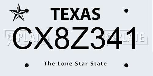 CX8Z341 Texas License Plate