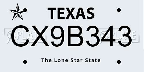 CX9B343 Texas License Plate