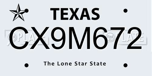 CX9M672 Texas License Plate