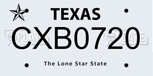 CXB0720 Texas License Plate